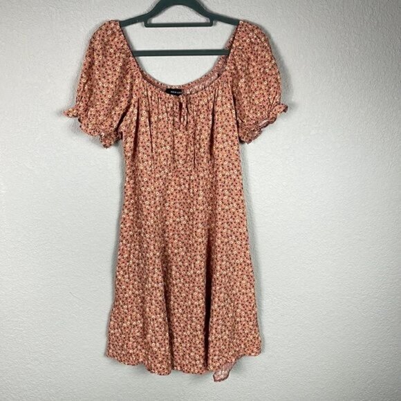 New Look Ditsy Floral Mini Dress Peach ASO Sweet Magnolias Sz 8 - Picture 6 of 15